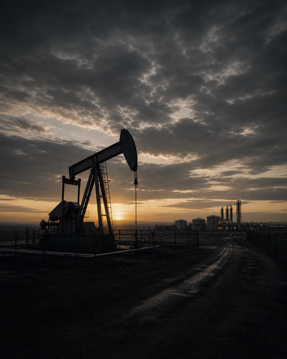 Conceptual oil-field perimeter at dawn