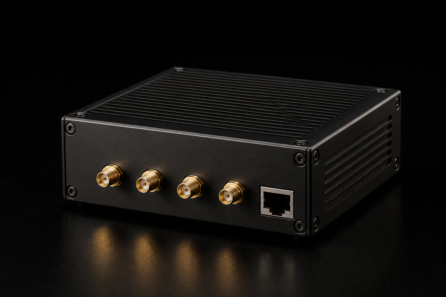 Concept visualization of a black full-band signal source with four RF outputs